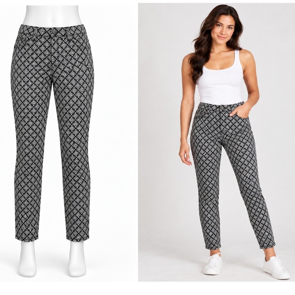 Old Navy Pixie Pants Women 4 Black White Geometric High Rise Office Mod Chic